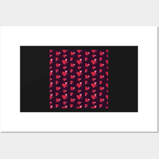 Red Pink and purple hearts seamless pattern on Dark Purple background Posters and Art